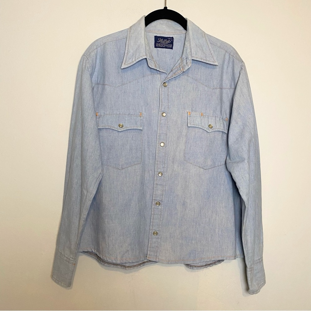 VTG Lariat Women’s Chambray Western Pearl Snap Shirt Sz M